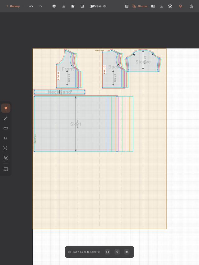 All sizes nested on the canvas, so you can see exactly what grows between them.